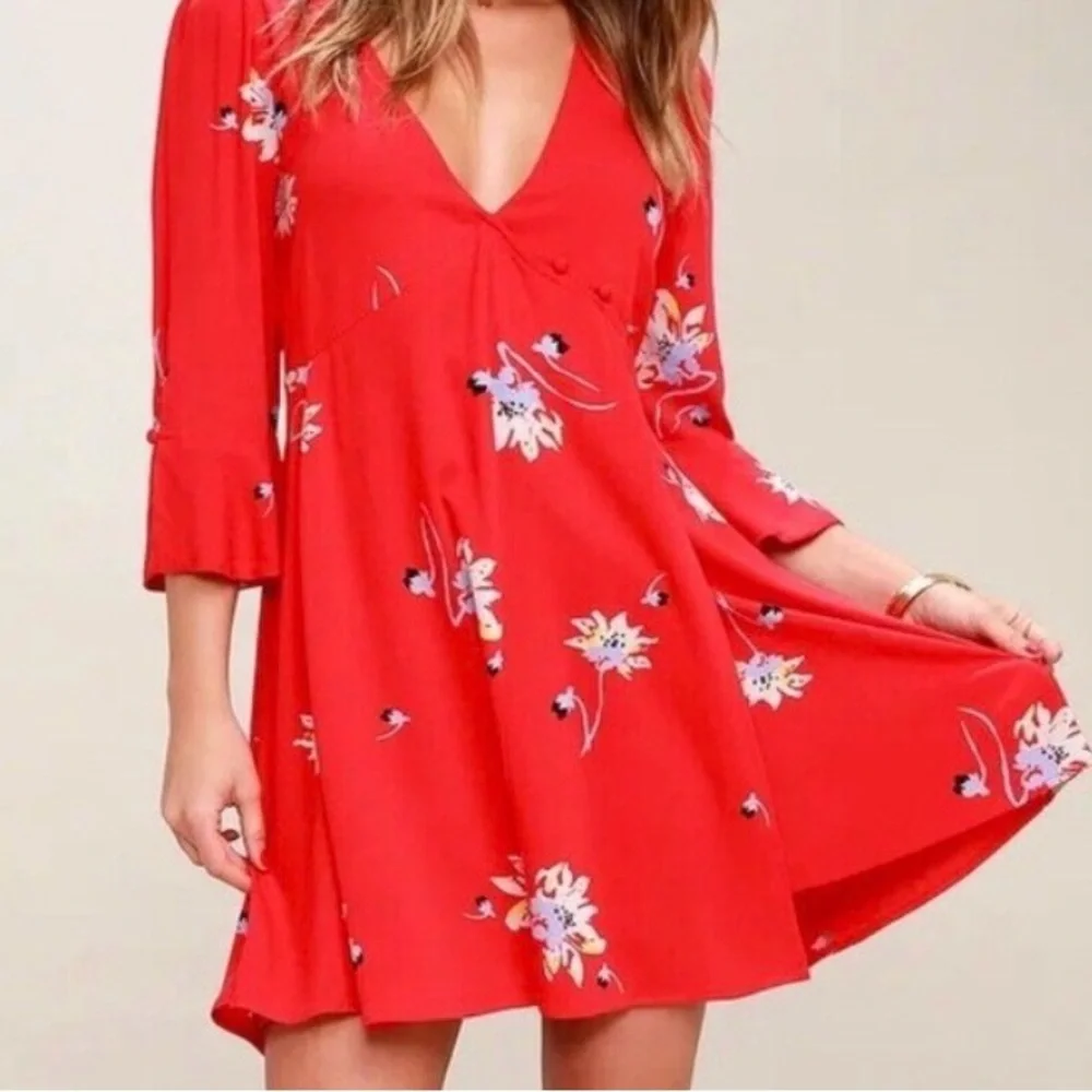 Free People NWT Time On My Side Red Floral Mini Dress